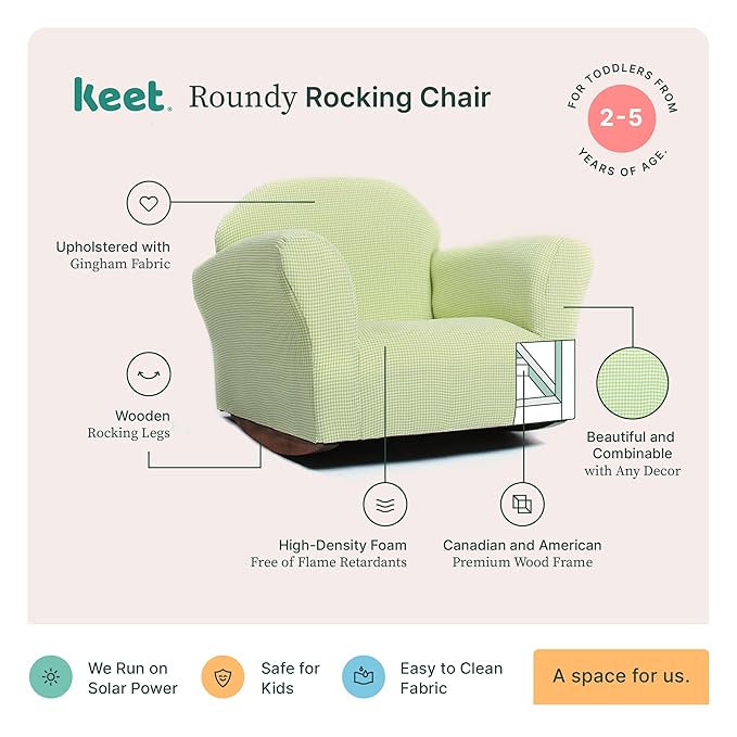 Keet Roundy Rocking Kid's Chair, Green Gingham - LeafyLoom