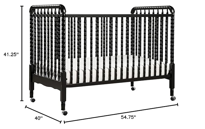 DaVinci Jenny Lind 3-in-1 Convertible Crib in Ebony, Removable Wheels, Greenguard Gold Certified - LeafyLoom