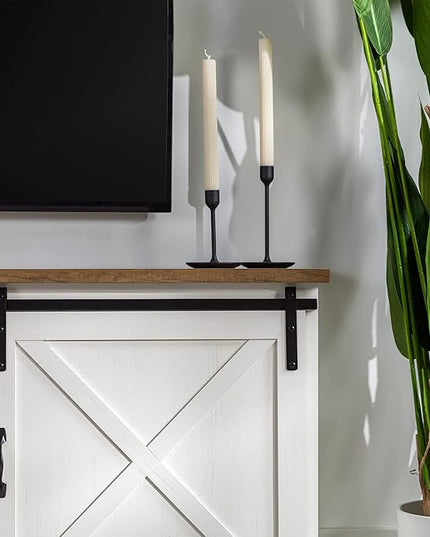 Walker Edison Corbin Modern Farmhouse Sliding X Barn Door TV Stand for TVs up to 80 Inches, 70 Inch, Reclaimed Barnwood and Brushed White - LeafyLoom