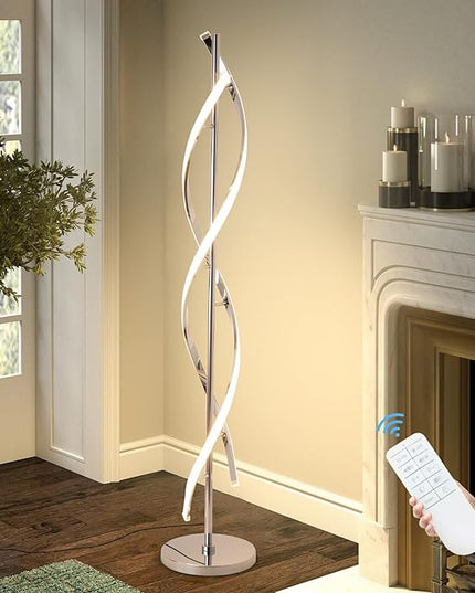 LED Modern Floor Lamp for Living Room, 40W 3 Colors Stepless Dimmable and Color-Changing Bright Floor Standing Lamp,60" Unique Spiral Floor Tall Lamp for Bedroom Office with Remote,Chrome - LeafyLoom