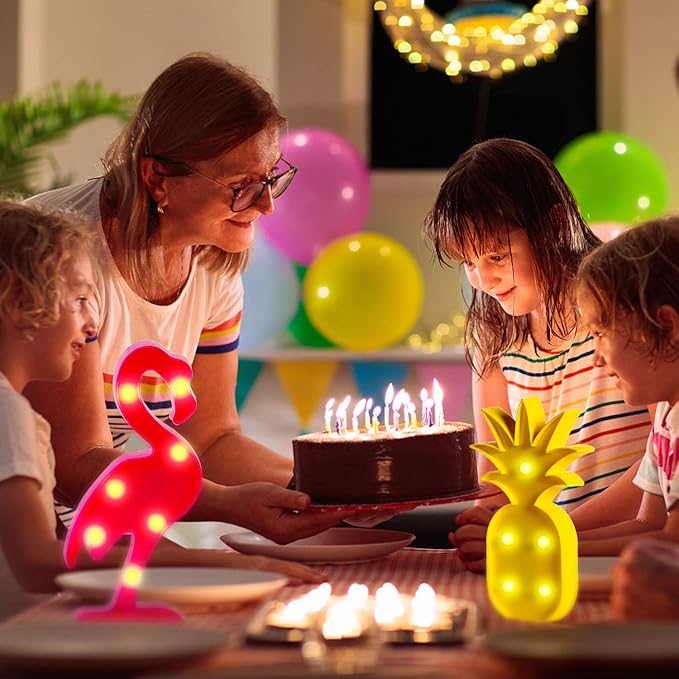 AceList Luau Party Decorations - Flamingos & Pineapple Lights - Tropical Hawaiian Themed Party Supplies - Birthday Decor for Wall, Table, & Centerpieces… - LeafyLoom