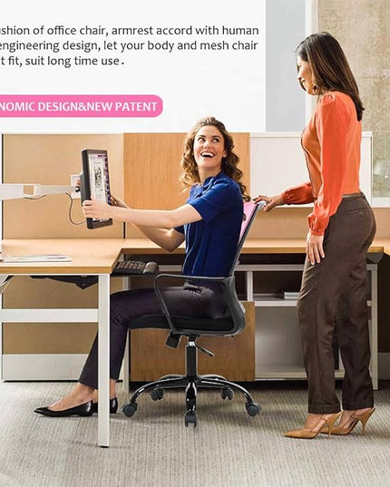 Desk Chair Mesh Office Chair Ergonomic Computer Chair Executive Lumbar Support Adjustable Stool Rolling Swivel Chair,Pink - LeafyLoom