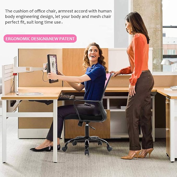 Desk Chair Mesh Office Chair Ergonomic Computer Chair Executive Lumbar Support Adjustable Stool Rolling Swivel Chair,Pink - LeafyLoom