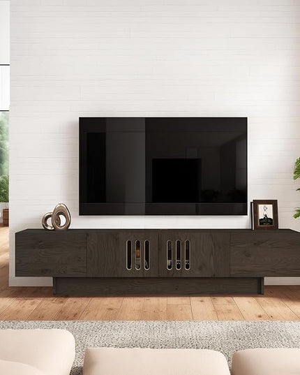 Pmnianhua Floating TV Stand,76'' Wall Mounted TV Cabinet, Mid Century TV Bench Under TV Entertainment Center Shelf TV Console Table with 4 Cabinets for Living Room Bedroom (Dark Grey) - LeafyLoom