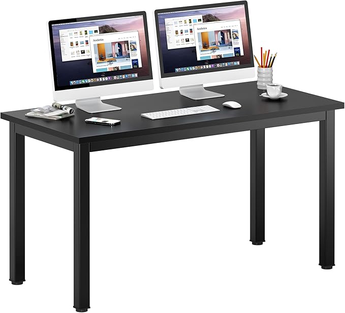 DlandHome 55 inches Large Computer Desk, Composite Wood Board, Decent and Steady Home Office Desk/Workstation/Table, BS1-140BB Black Walnut and Black Legs, 1 Pack - LeafyLoom