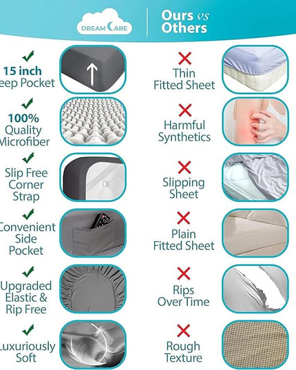 DREAMCARE Full Size Sheets - Cooling Bed Sheets - 4pcs Set - up to 15" Deep Pocket Full Sheet Set - Sheets Full Size Bed - Soft & Long Lasting 100% Fine Brushed Polyester with Side Pocket - Gray - LeafyLoom