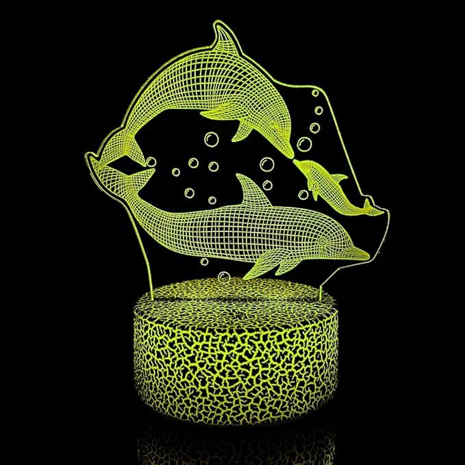 Dolphin Night Light,3D Ocean Dolphin Illusion Lamp with Remote Touch 16 Colors Changing,Room Table Lamp for Family, Friends - LeafyLoom
