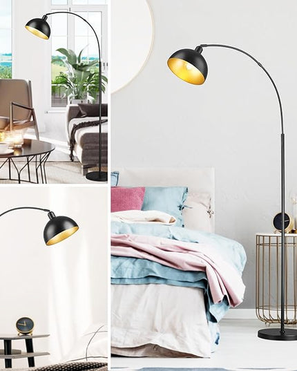 Arch Floor Lamp with Remote Control, Farmhouse Industrial Standing Lamp, 70” Dimmable Tall Lamp with 360° Adjustable Hanging Metal Shade, Over Couch Lamps with 9W LED Bulb (Black) - LeafyLoom