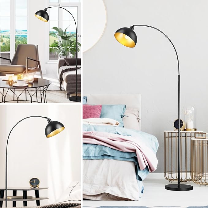 Arch Floor Lamp with Remote Control, Farmhouse Industrial Standing Lamp, 70” Dimmable Tall Lamp with 360° Adjustable Hanging Metal Shade, Over Couch Lamps with 9W LED Bulb (Black) - LeafyLoom