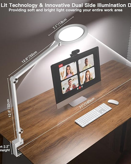 LED Desk Lamp for Video Conferencing, Webcam Light, Reading Light, Dimmable 4 Color Modes, 18W Desk Light, Clip on Light, Eye Care Zoom Light, for Home Office and Office Use - LeafyLoom