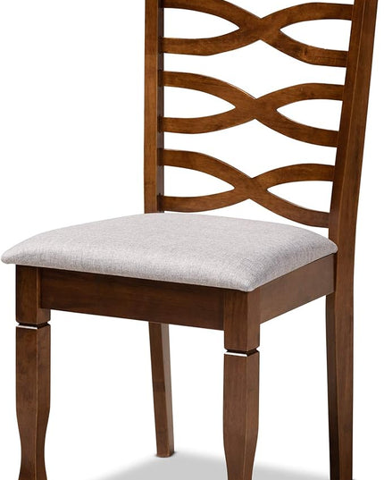 Baxton Studio Mila Modern and Contemporary Grey Fabric Upholstered and Walnut Brown Finished Wood 5-Piece Dining Set - LeafyLoom