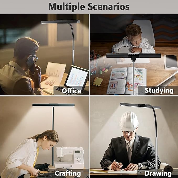 LED Desk Light for Office - Flexible Monitor Light Bar,Adjustable Gooseneck Clamp Desk Lamps, 12W Clip Table Lamp with USB Adapter for Workbench Computer Screen Working Reading Study - LeafyLoom