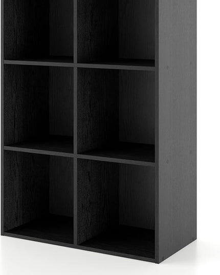 Apexa 6 Cube Storage Organizer Shelves, Stackable Wood Bookcase Fits Cubby Bins for Organization, Dorm Teen Room Decor & Home Office, Black - LeafyLoom