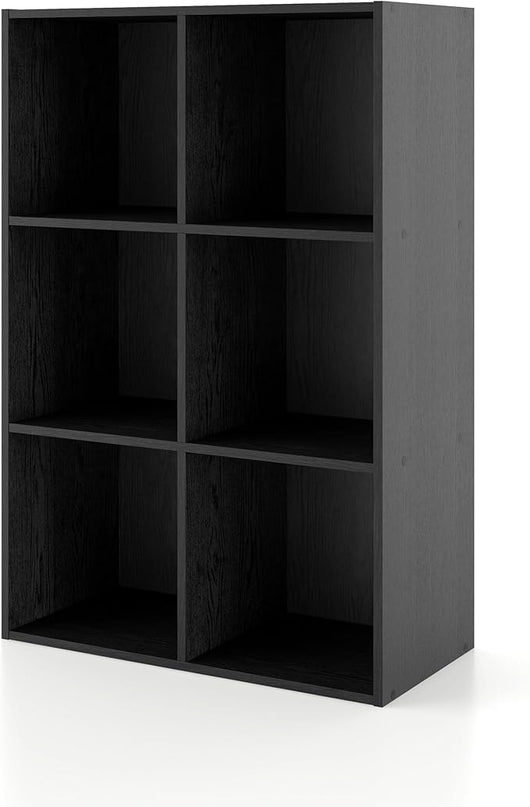 Apexa 6 Cube Storage Organizer Shelves, Stackable Wood Bookcase Fits Cubby Bins for Organization, Dorm Teen Room Decor & Home Office, Black - LeafyLoom