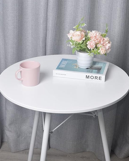 Small White Round Dining Table for 2 Bistro Table Dia 23.6" Simple Modern Round Table with Wood Top Metal Legs for Small Place Home Kitchen Cafe Office Conference - LeafyLoom