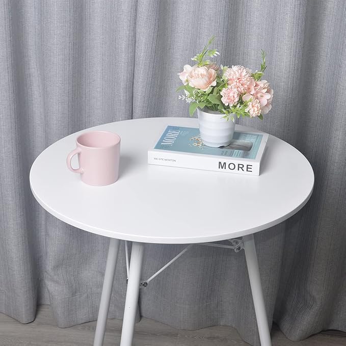 Small White Round Dining Table for 2 Bistro Table Dia 23.6" Simple Modern Round Table with Wood Top Metal Legs for Small Place Home Kitchen Cafe Office Conference - LeafyLoom