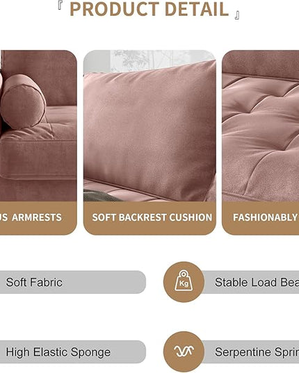 Velvet Furniture for Small Spaces, Mid-Century Modern Loveseats for Living Room, Love Seat Couch Sofas, 70 Inches, Rose - LeafyLoom