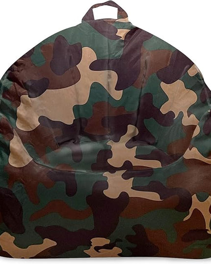Posh Creations Structured Comfy Bean Bag Chair for Gaming, Reading and Watching TV, Malibu Lounge, Nylon - Camo Green - LeafyLoom