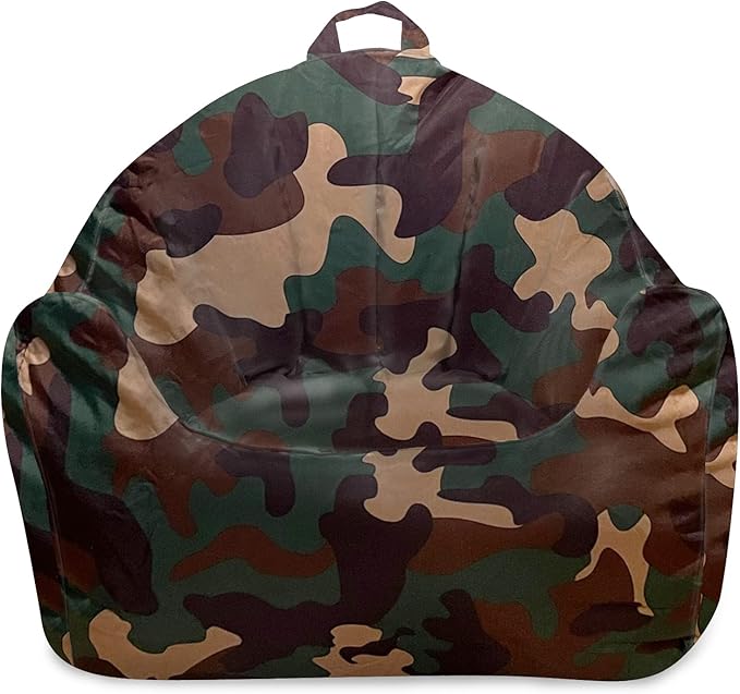 Posh Creations Structured Comfy Bean Bag Chair for Gaming, Reading and Watching TV, Malibu Lounge, Nylon - Camo Green - LeafyLoom