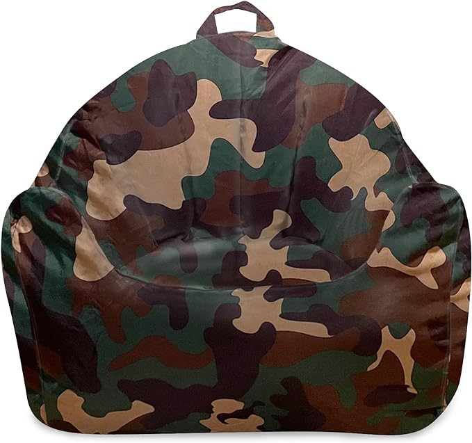 Posh Creations Structured Comfy Bean Bag Chair for Gaming, Reading and Watching TV, Malibu Lounge, Nylon - Camo Green - LeafyLoom