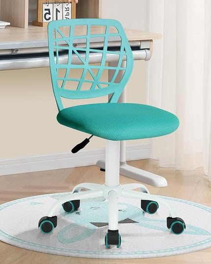FurnitureR Kids Desk Chair, Armless Office Chair Small Adjsutable Swivel Task Chair with Soft Cushion for Study Kids Teens Child, Turquoise - LeafyLoom