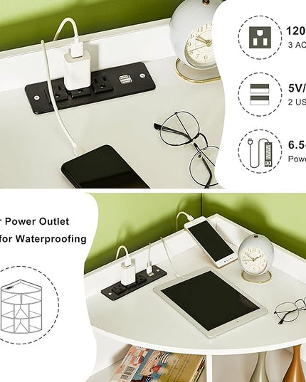 Vecelo Corner Cabinet with Charging Station, 3-Tier Bookcase Cube Storage Organizer with USB Outlets, Triangle Corner Bookcases with 8 Cubbies for Playroom, Bedroom, Living Room, Pearl White - LeafyLoom