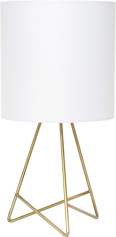Simple Designs LT2066-GDW 13.5" Down to the Wire Metal Table Lamp with Fabric Shade, Gold with White Shade - LeafyLoom