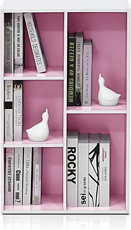 Furinno 5-Cube Reversible Open Shelf, White/Pink 11069WH/PI - LeafyLoom