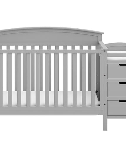 Graco Benton 5-in-1 Convertible Crib and Changer (Pebble Gray) – Crib and Changing Table Combo, Includes Water-Resistant Changing Pad, 3 Drawers, Converts to Toddler Bed, Daybed and Full-Size Bed - LeafyLoom