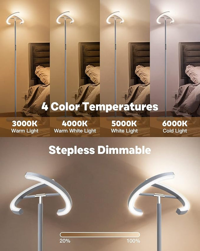 Floor Lamps for Living Room, Modern Stepless Dimmable Standing Lamp with Remote Control, 20W 3000-6000K LED Rotatable Floor Light Uplighter Stand up Lamp Tall Lamp for Bedroom Office - LeafyLoom