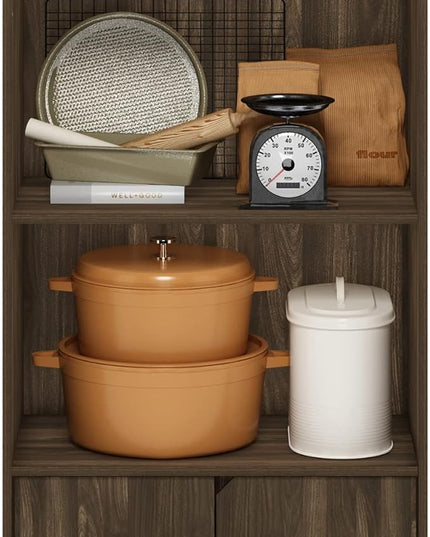 Furinno Jaya Kitchen Storage Shelf with Cabinet, Columbia Walnut - LeafyLoom