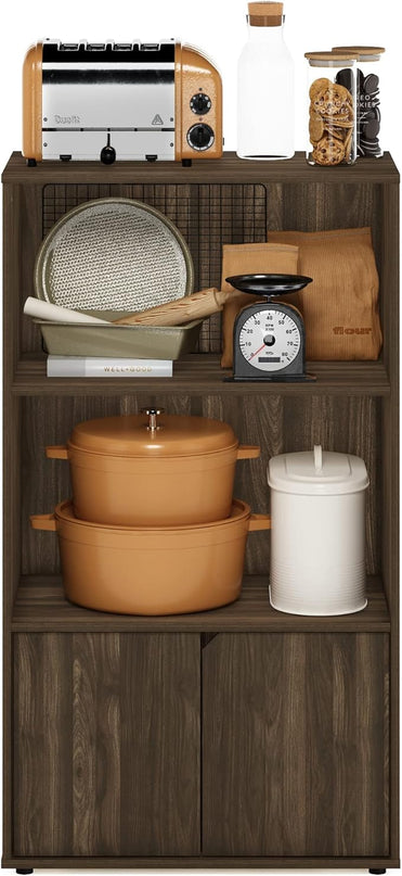 Furinno Jaya Kitchen Storage Shelf with Cabinet, Columbia Walnut - LeafyLoom