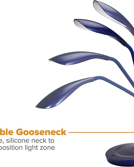 Bostitch Office KT-VLED1502-BLUE Gooseneck LED Desk Lamp with USB Charging Port, Dimmable, Navy Blue - LeafyLoom