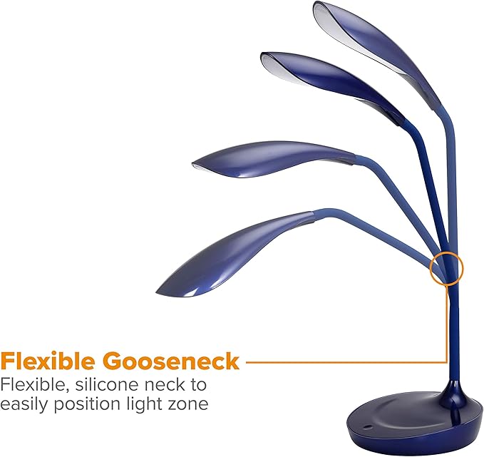 Bostitch Office KT-VLED1502-BLUE Gooseneck LED Desk Lamp with USB Charging Port, Dimmable, Navy Blue - LeafyLoom