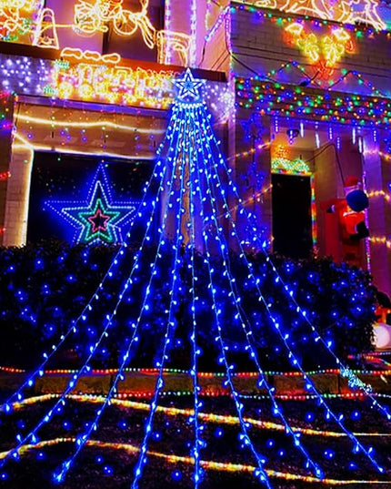 Aokudoni Christmas Lights Outdoor, 12.6FT 350 LED Blue Waterfall Lights Christmas Decorations, 8 Modes Christmas Lights for Tree, Outside Christmas Decorations for Yard Garden Patio Wall Porch Aokudoni
