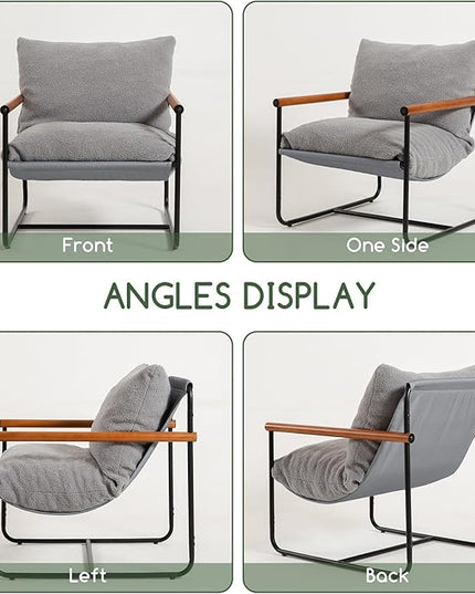 HIGOGOGO Modern Accent Chair, Living Room Chair with Wood Armrests, Shredded Foam Cushion, and Sturdy Metal Frame Reading Chair, Dark Grey - LeafyLoom