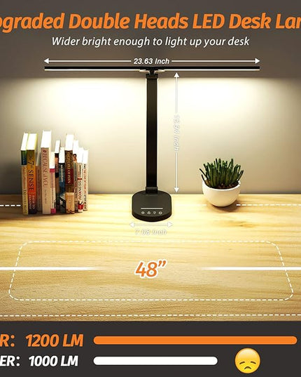 LED Desk Lamps for Home Office, Dual Swing Arm Desk Light, Dimmable Desk Lamp with USB Charging Port, Office Lamp with Night Light, 1H Timer, 5 Color Modes 5 Brightness Levels, Eye-Caring Table Lamp - LeafyLoom