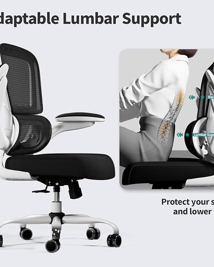 Office Chair - Ergonomic Desk Chair with Adjustable Lumbar Support, Mesh Computer Chair, Executive Chair for Home Office Comfortable Lumbar Support (White+Black) - LeafyLoom