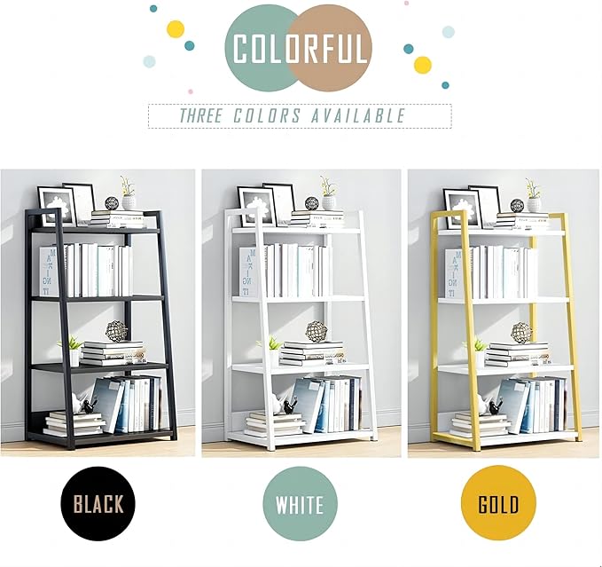 IOTXY 4 Tier Open Bookshelf - Steel and Wood Display Stand, 50CM Width Floor-Standing Bookcase, White - LeafyLoom