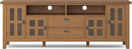 SIMPLIHOME Artisan SOLID WOOD Universal TV Media Stand, 72 inch Wide, Transitional, Living Room Entertainment Center, Storage Cabinet, for Flat Screen TVs up to 80 inches in Honey Brown - LeafyLoom