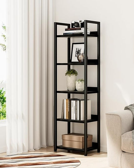NUMENN Narrow Bookshelf, 5 Tier Bookshelves, Home Office Bookcase Shelf Storage Organizer, Free Standing Storage Shelving Unit for Bedroom, Living Room and Home Office, Black - LeafyLoom