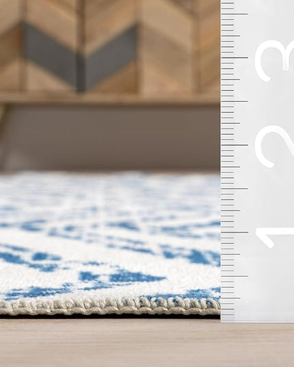 nuLOOM Rosanne Machine Washable Geometric Ultra Thin Area Rug, 9' x 12', Blue - LeafyLoom
