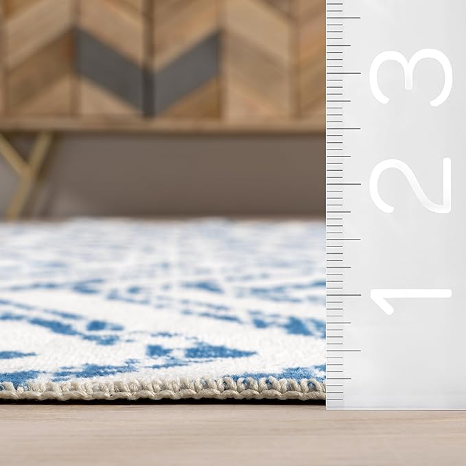 nuLOOM Rosanne Machine Washable Geometric Ultra Thin Runner Rug, 2' 6" x 6', Blue - LeafyLoom