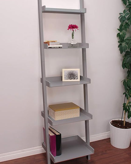 Kiera Grace Providence Hadfield 5 Tier Ladder Shelf, Leaning Bookshelf Storage Rack for Home, Office, 18" x 67", Cloud Grey - LeafyLoom