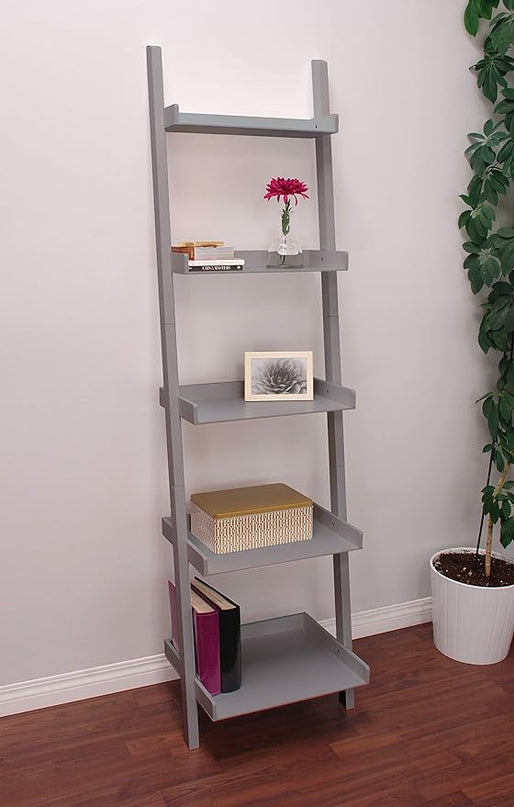Kiera Grace Providence Hadfield 5 Tier Ladder Shelf, Leaning Bookshelf Storage Rack for Home, Office, 18" x 67", Cloud Grey - LeafyLoom