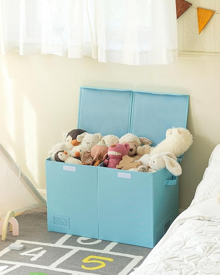 GRANNY SAYS Toy Chest with Lids, Foldable Toy Storage Organizer with Handles, Stuffed Animal Storage for Nursery Room Playroom, Living Room, Large Toy Box for Boys and Girls, Light Blue - LeafyLoom