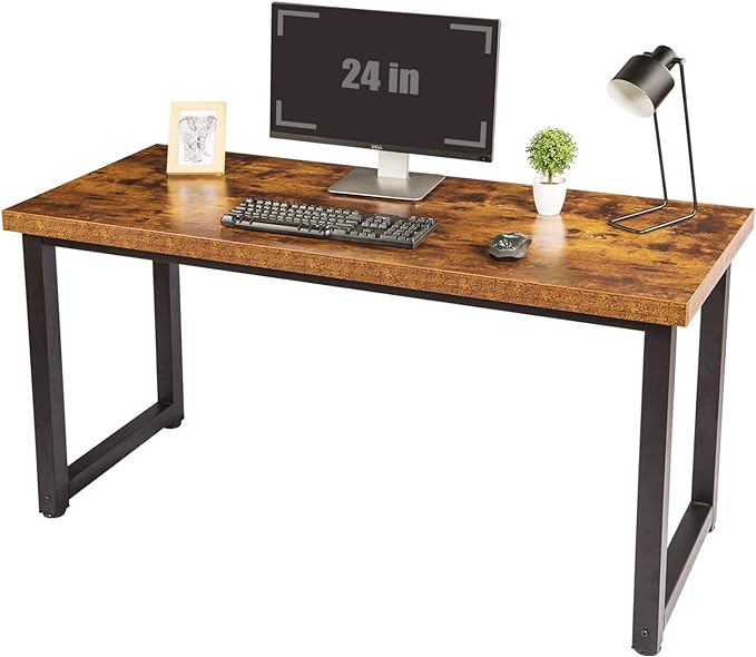 TOPSKY 59" Big Large Computer Office Desk 1.88" Thickness Desktop (Rustic Brown) - LeafyLoom