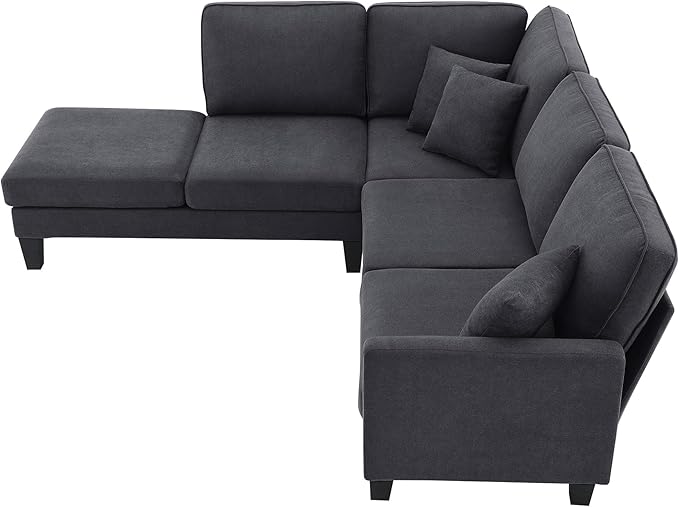 90" Modern L-Shape Sectional Sofa with Chaise Lounge,5-Seat Practical Couch Set W/ 3 Pillows,7''Leg Height,Minimalist Style,Indoor Furniture for Living Room Apartment Office,Grey Terrycloth - LeafyLoom