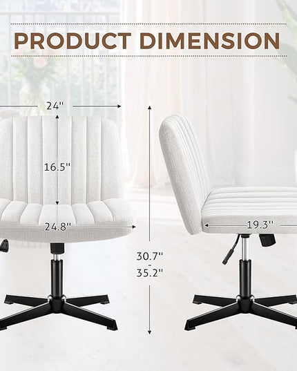 Criss Cross Legged Chair, Armless Swivel Wide Padded Height Adjustable Fabric Home Office, Beige - LeafyLoom