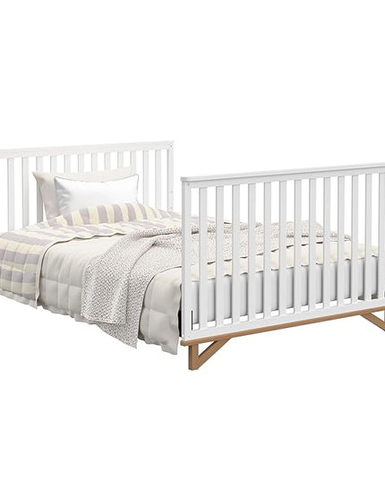 Storkcraft Santa Monica 5-in-1 Convertible Crib (White with Vintage Driftwood) – GREENGUARD Gold Certified, Modern Design, Two-Tone Baby Crib, Converts to Toddler Bed, Daybed and Full-Size Bed - LeafyLoom